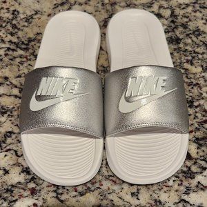 Nike Slides (Men's Size 12) (Silver & White)